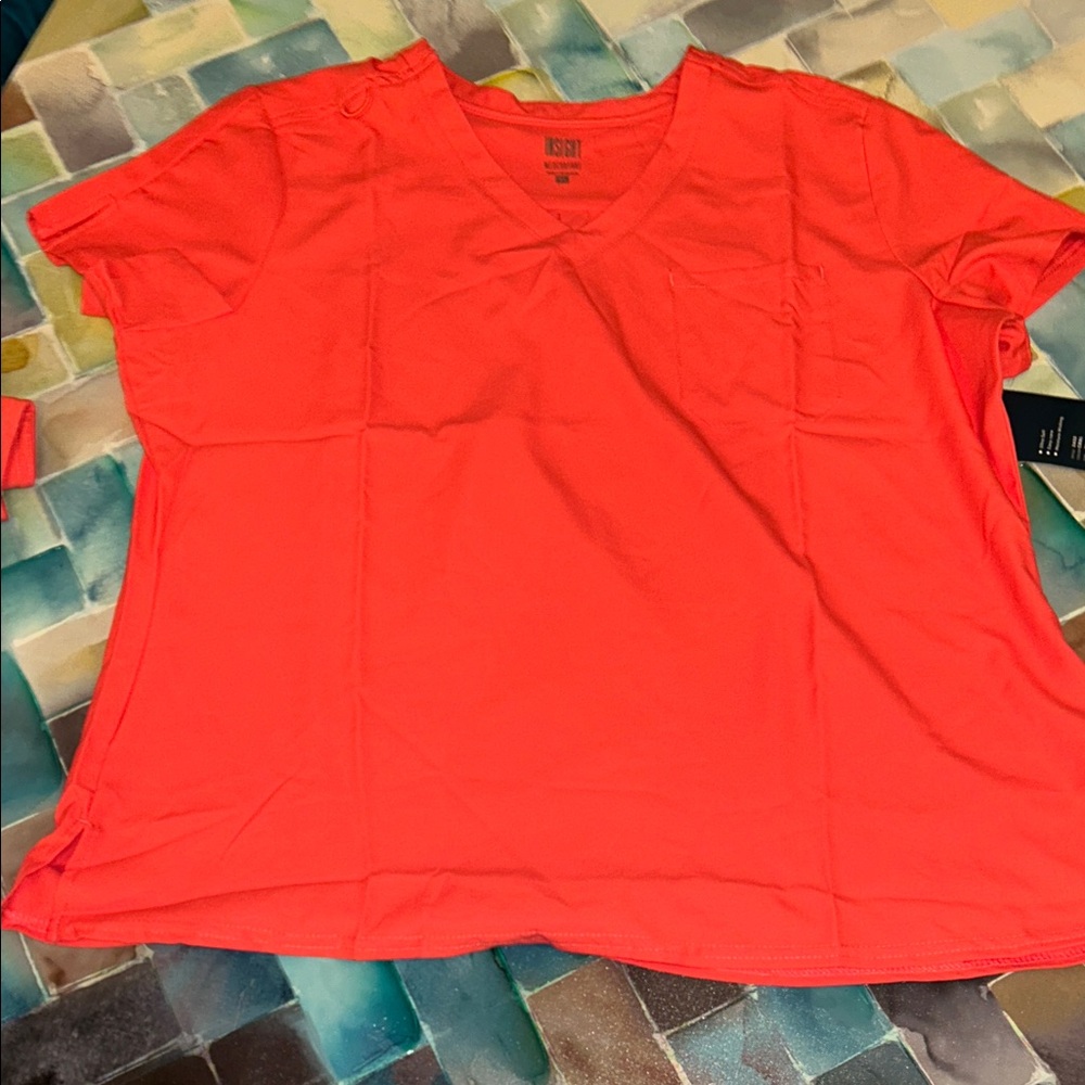 Figs Bright Coral Short Sleeve V-Neck Top